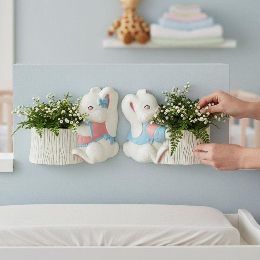 Retro Kitschy Nursery Wall Art, Classic Burwood Rabbit Hangings, Room Decor,